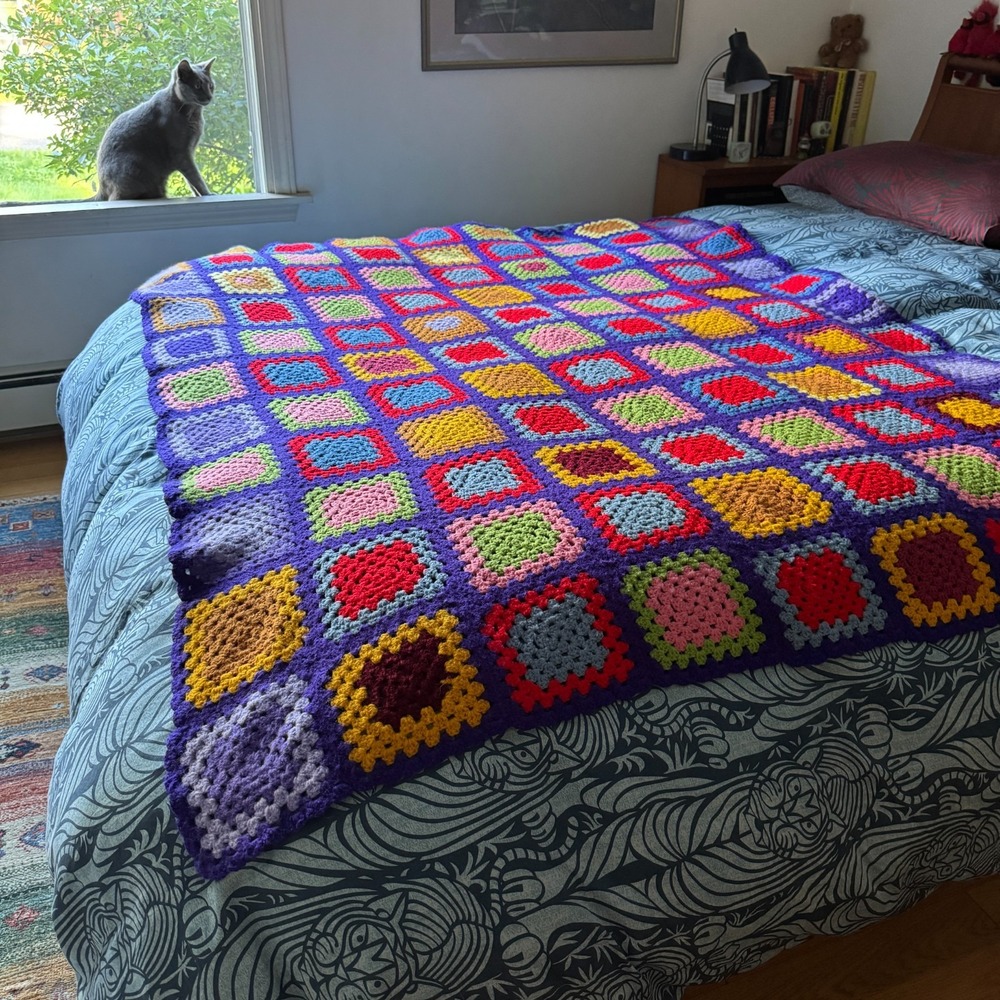 Crocheted Afghan Blanket Granny Squares Large Colorful Handmade 68" x  52" - Picture 2 of 4